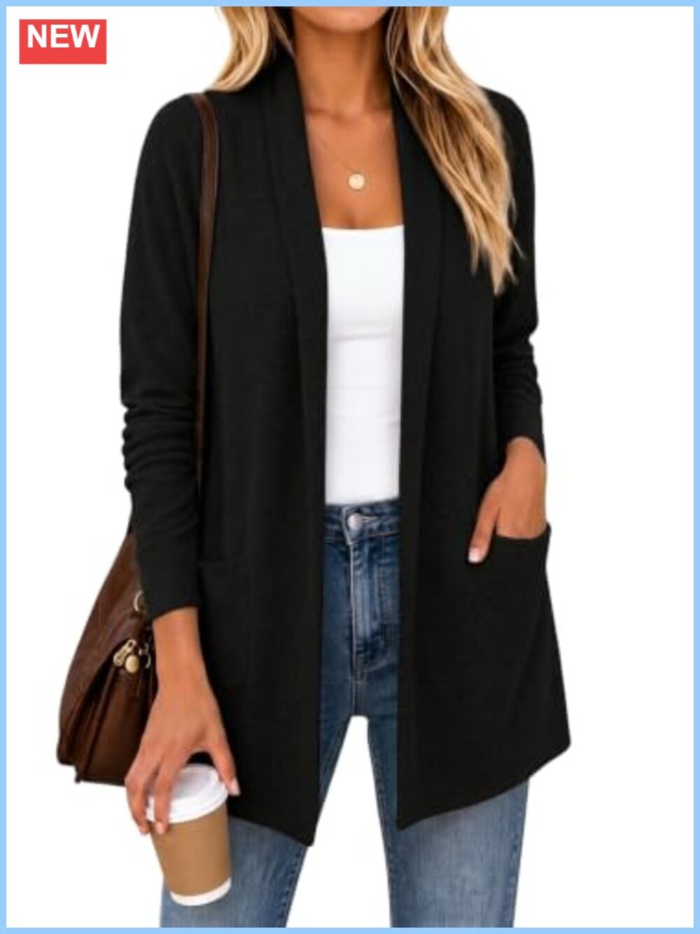 Lightweight Long Sleeve Open Front Cardigan with Pockets